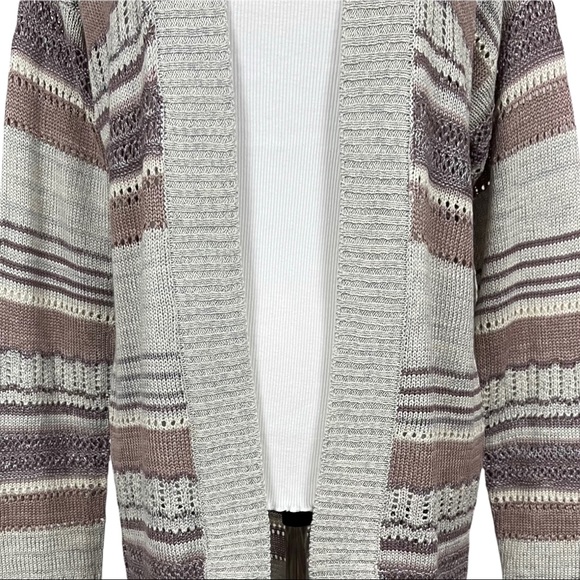 Charlotte Russe Open Knit Long Sleeve Lightweight Striped Cardigan Sweater - Picture 3 of 16